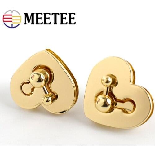Meetee 2/4pcs 30X34mm Bags Heart-shaped Lock Buckle Gold Metal Twist Locks Clasp DIY Handbag Switch Buckles Hardware Accessories