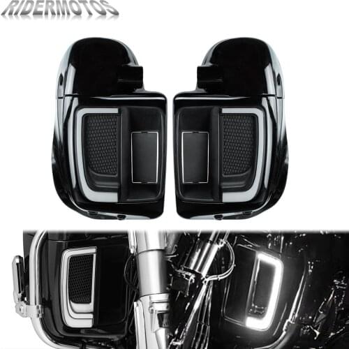 Motorcycle Black LED Fairing Lower Grills Light Solid Plates Cover Lower Vented Fairings Glove Box Set For Harley Touring FLTRU