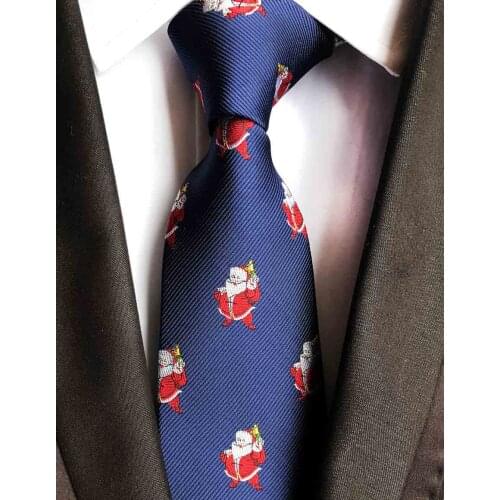 8cm Men Formal Occasion Tie Happy Party Christmas Necktie Navy Blue with Red Santa Claus Pattern