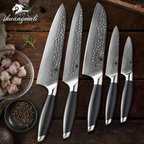 5PCS Damascus Knife set Japanese Forged VG10 Damascus Steel Kitchen Knife Set Santoku Slicing Cleaver Fruit Knives Cooking Tools