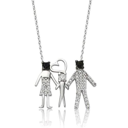 Real Silver 925 Jewelry sterling Silver Happy Family Women 'S Necklace