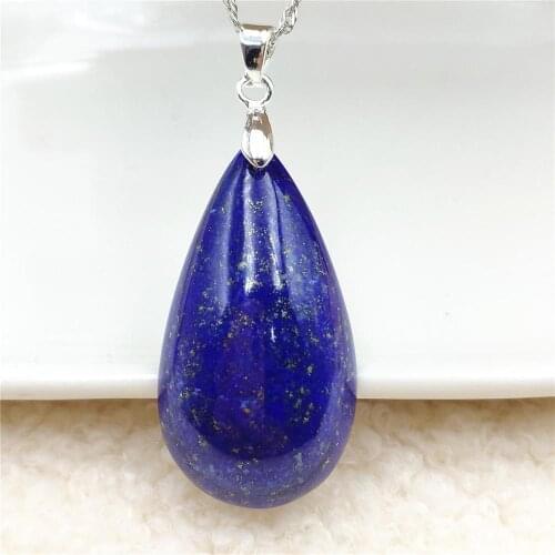 Natural Blue Lapis Lazuli Pendant Women Men Gemstone 38x21x8mm Water Drop Love Stone Jewelry Necklace AAAAA