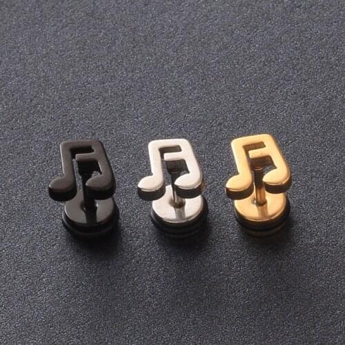 No fade Delicate Fashion small Cute Lovely Musical Note Titanium Stud Earrings medical for Boy Girls Earring Jewelry men