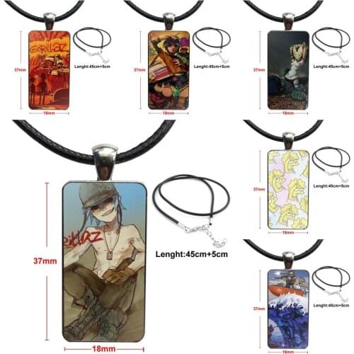Cartoon Gorillaz Boat Pattern For Women Men Glass Cabochon Pendant Necklace Rectangle Fashion Necklace