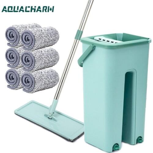 Flat spin mop lazy mop bucket spin floor cleaning mop hand free microfiber mop pads