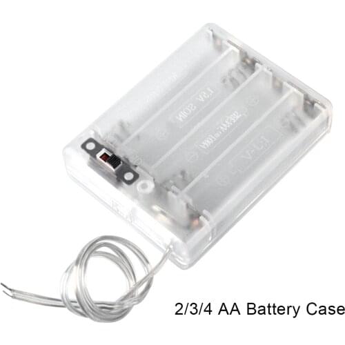 Transparent 2/3/4 AA Battery Holder Box Case with Switch New AA 2A Battery Holder Box Case Batteries Organizer with Switch Cable