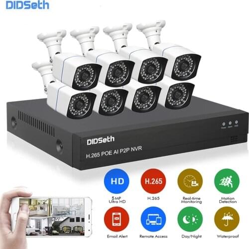 DIDSeth 8CH 5MP HDMI NVR POE Security Camera System 4PCS Outdoor AI Motion Dectection Camera CCTV Video Surveillance Video Kit