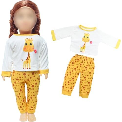 Animals Giraffe Tops Shirt + Polka Dot Long Pants Trousers Outfit Clothes for American 18 Inch Girl Baby Doll Accessories