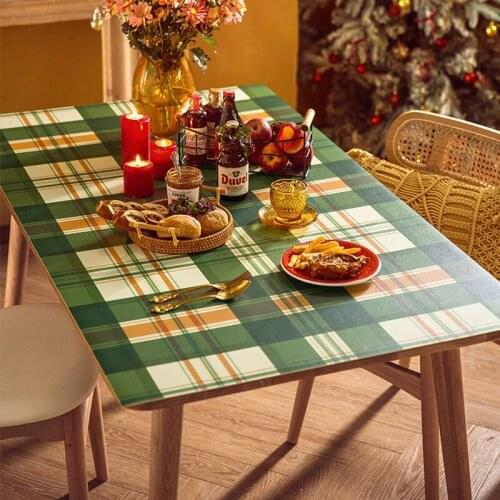 Plaid Printed Leather Tablecloth Home Restaurant Decor Christmas Table Mat Dining Table Anti-scald Protective Pad Table Cloth