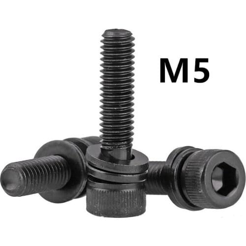 100PCS M5x8/10/12/14/16/18/20/40mm Black 304 Stainless steel hex socket cap screw bolt with washer three combination sems screws