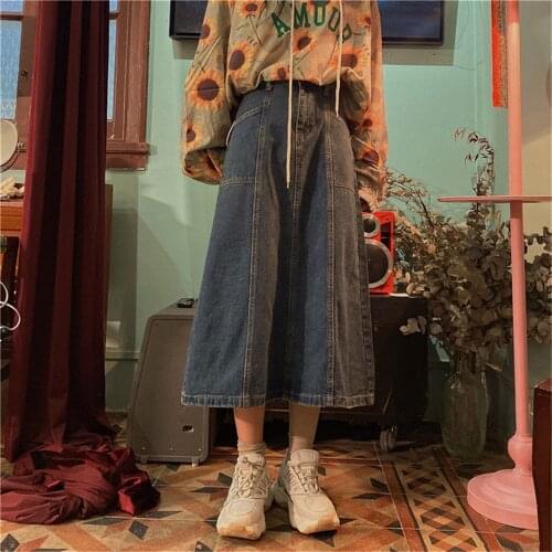 Skirts Women Harajuku Pure A-Line Denim Artistic Vintage Empire Teenagers Stylish Retro Blue Aesthetic High Waist Plus Size 5XL