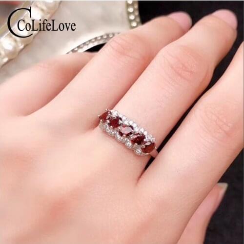 CoLife Jewelry 925 Silver Garnet Ring 5 Pieces Natural VVS Grade Garnet Silver Ring for Girl Silver Garnet Jewelry Birthday Gift