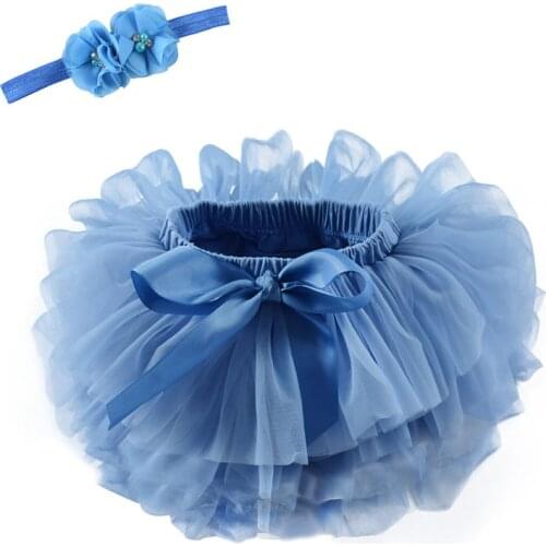 1-3Y Ballet Tutu Skirt For Baby Girl Tulle Bloomers Infant Newborn Skirt Kids Two Piece Set Headband+Girl Skirt Blue Pettiskirt