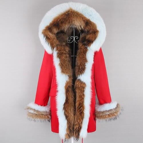 Long Park Winter Jacket Natural Raccoon Fur Collar Real Fur Coat 2020 New Wome Color matching Hood Cuffs Thick Warm Outerwear