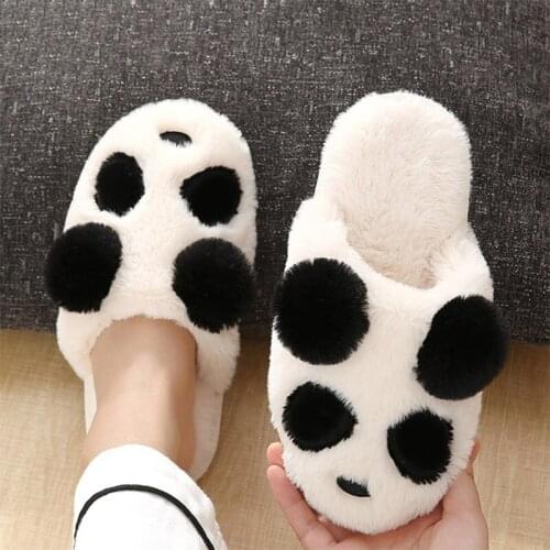 Women Slippers Winter Fluffy Shoes Cute Panda Warm Plush Couple Plus Size Female Casual House Footwear Woman Shoe Home Bedroom