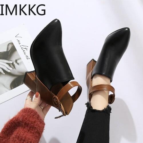 Women Boots Vintage Block Heel Ankle Zipper High Heels Shoes Big Sizes 35-44 Botas Mujer Winter Boots