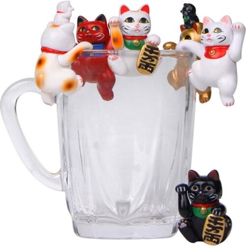 1pc Cartoon Cute Lucky Cats Models The Edge of Cup Mini Action Figures Dolls PVC DIY Decoration Miniatures Craft Ornaments Gifts