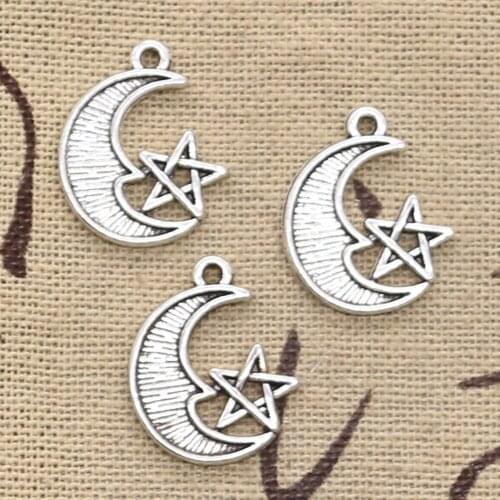 15pcs Charms Moon Star 20x16mm Antique Bronze Silver Color Plated Pendants Making DIY Handmade Tibetan Finding Jewelry