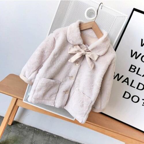 2019 Winter Fashion Bow Jacket For Girls High Quality Solid Childrens' Jacket Long Sleeve Clothes