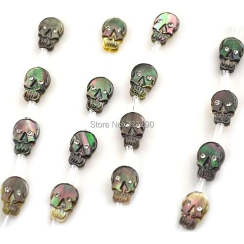 8x12mm New Fashion Skull Beads Natural Balck Shell Carving Skull With Flash CZ Beads Paved 10 beads/lot free shipping