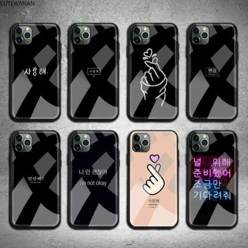 Korean aesthetic text letter Phone Case Tempered Glass For iPhone 12 11 Pro Max Mini XR XS MAX 8 X 7 6S 6 Plus SE 2020 cover