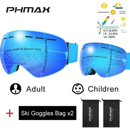PHMAX Parent Children Ski Goggles Winter Anti-Fog Outdoor Skiing Goggles Family Kids Sport Ski Glasses Anti-UV Skiing Glasses