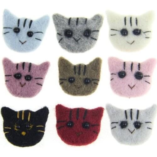 DIY Jewelry Findings 12MM handmade Wool Felt Crochet Kawaii Animal Cat Head Patch Stickers Fit Girls Women Headband Garment DIY