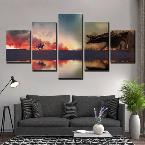 5 Pieces Wall Art Canvas Painting Dragon Spitfire Picture Pictures for Living Room Posters And Prints Home Decor