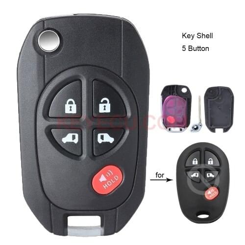 KEYECU Modified Filp Remote Key Shell 5 Button for TOYOTA Highlander Sequoia Sienna Tacoma Tundra Avalon Solara FCCID: GQ43VT20T