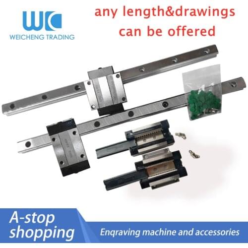 Linear rail 2pcs HGR20/HR25/HGR30+100mm-1150mm and 4pcs steel HGH20/25/30CA or HGW20/25/30CC block machined guide for CNC parts
