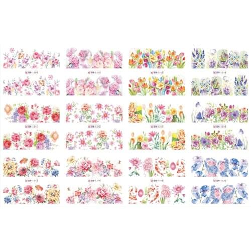 UPRETTEGO 12 PACK/ LOT WATER DECAL NAIL ART NAIL STICKER FULL COVER FLORAL PATTERN LILY ROSE PEONY LAVENDER BN1309-1320