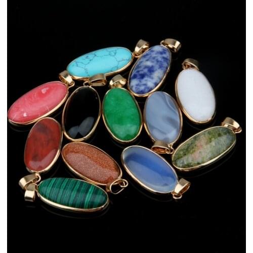 Natural Stone Pendant Oval Shape Pendants Agat Lapis Lazuli Charms for Necklaces Jewelry Making 4*1.6*0.6mm