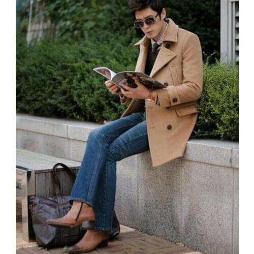 Khaki casual woolen coat men trench coats long sleeves overcoat mens cashmere coat casaco masculino inverno erkek england 9XL