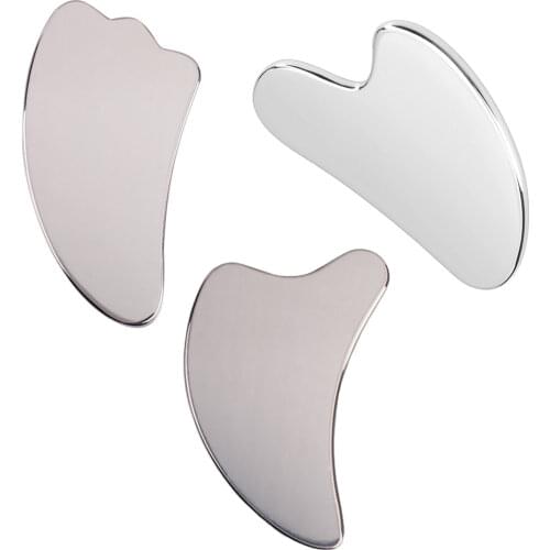 Facial Stainless Steel Scraper Massage Gua Sha Tool Face Lift Anti-Aging Skin Tightening Cooling Metal Contour Reduce Puffiness