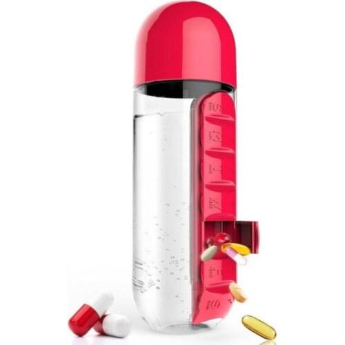 600ml Sports Plastic Water Bottle Combine Daily Pill Boxes Organizer Drinking Bottles Leak-Proof Bottle Tumbler Outdoor