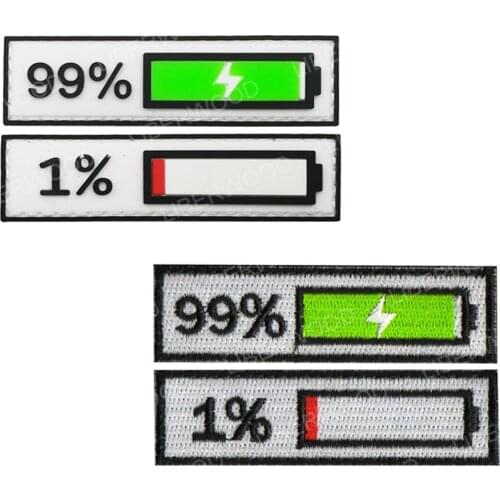 1 Pair Funny Battery 99% 1% Percentage 1 99 Percent Full Empty Power Patch Appliques Iron On PVC rubber Patch Badge For Clothes