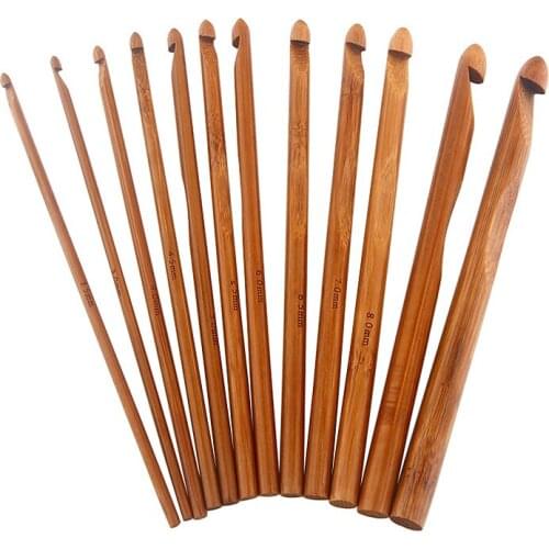 12pcs 3-10mm Bamboo Crochet Hooks Knit Weave Yarn Craft Knitting Needle Wooden Crochet Hook Knitting Tools Accesories