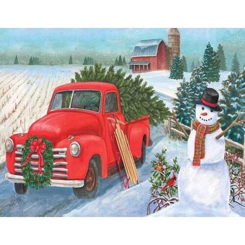ARMYQZDiamond painting red truck farmhouse home decoration embroidery cross stitch Christmas crafts round diamond square diamond