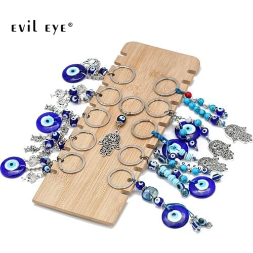 EVIL EYE Alloy Tree Fatima Hamsa Hand Turkish Evil Eye Pendant Keychain Car Keyring Silver Color Key Chain for Women Female BE29