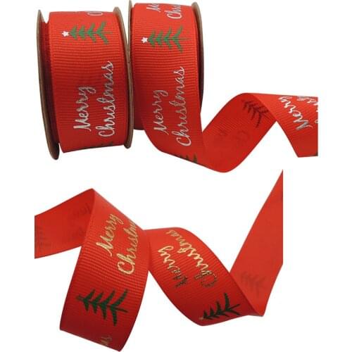 9M (2.5cm) Bronzing Christmas Ribbon Grosgrain/Polyester Ribbon For Christmas Decoration DIY Sewing Christmas Art Craft