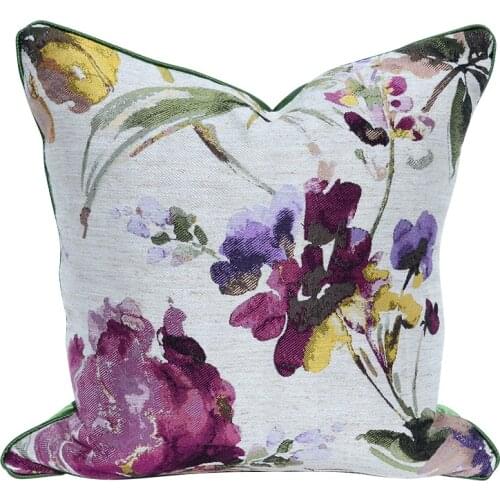 DUNXDECO Cushion Cover Decorative Pillow Case Cojines Purple Flora Painting Artistic Coussin Home Office Sofa Seat Cushion