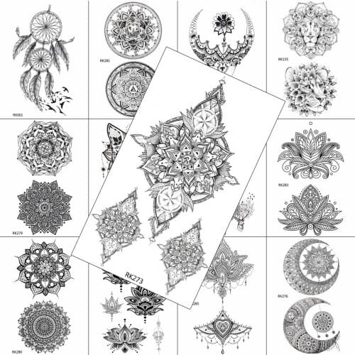 Black Henna Mehndi Temporary Tattoos Chains Fake Jewelry Sticker Waterproof Tattoo For Women Body Art Chest Face Tatoos Decal