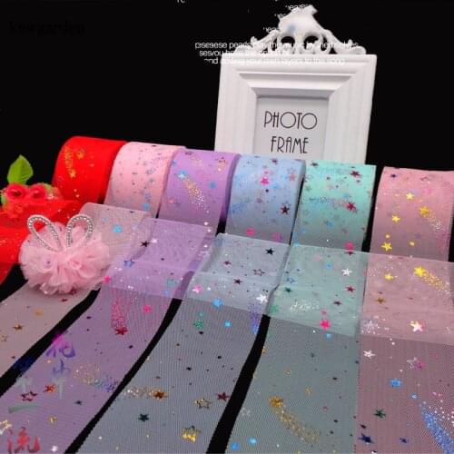 Kewgarden Wholesale Pearly Symphony Stars Handmade Bowknot Voile Ribbon 6cm Mesh Ribbons DIY Accessories 25 Yards