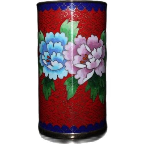 Chinese Old Craft Cloisonne Painted Pen Holder Storage Tube Decoration