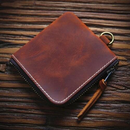 2020 Genuine Leather Wallet For Men Vintage Crazy Horse Leather Short Small Slim Mens Zipper Purse Card Holder With Coin Pocket
