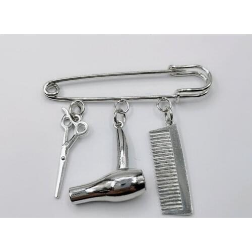 Creative brooch hair stylist popular jewelry hairdressing scissors comb pendant wash and blow brooch Stylists brooch
