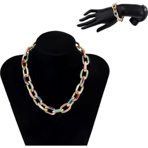 Fashion Simple Women Jewelry Sets Hip Hop Geometric Colorful Chain Necklace Bracelet Femme on The Hand Jewelry Accessories Lady