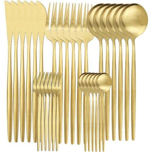 6-30Pcs Colorful Cutlery Set Matte Dinnerware Set Cake Fruit Fork Stainless Steel Flatware Kitchen Knife Fork Spoon Tableware