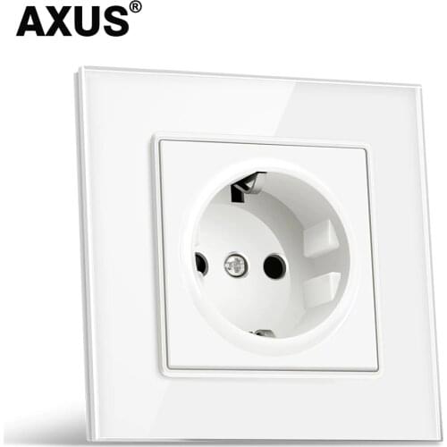 AXUS Wall Power Socket, EU Standard Wall Socket White Black Golden Gray Single Mirror Crystal Glass Panel Electrical Outlet 16A