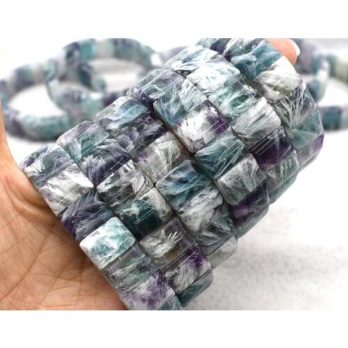 Natural Colorful Feather Fluorite Quartz Wings Bracelet Rectangle Beads Wealthy 12x16mm Bracelet AAAAA